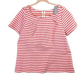 Lane Bryant Women 18 20 Coral White Vertical Striped Short Sleeve Zip Top Shirt